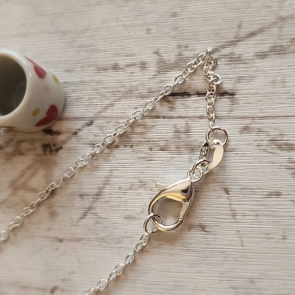 I Love Coffee NECKLACE Ceramic Mug 925S Plated 20 inch chain - Picture 3 of 5